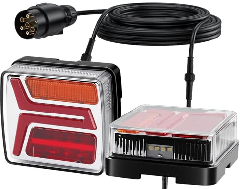 Justech 2PCS Luces Traseras para Remolque con Luz de Matricula,12V Luces LED Remolque Homologado ECE R10 y R148 con Cable 7.5 m+2.5 m y 7 Pines Conector
