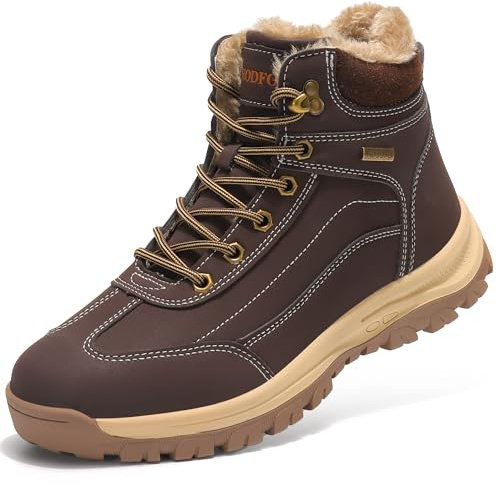 TSIODFO Winter Shoes for Men Cold Weather Snow Boots Waterproof Insulated Fur Warm Outdoor Hiking Ankle Boots Dark Brown size 10.5