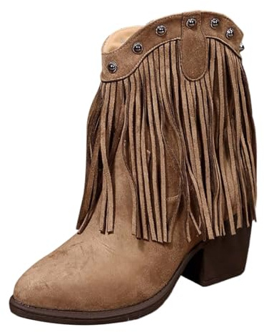 Generisch Vielseitige Stiefeletten im Westernstil mit Fransen spitzer Zehenpartie für modische Stiefel in Übergröße (Brown, 37)