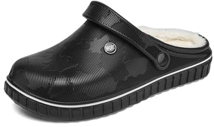 FRTUBOP Sabot Fourrure Homme Hiver Chaussons Chaudes Peluche Pantoufles Chaussures De Maison Chaussures de Jardin avec Sangle Dorsale Réglable