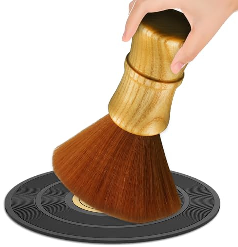 Vinyl Record Cleaning Brush Anti-Static Bristles Soft Wood Handle Brush for LP Turntable Dust Removal, Phonograph Needle, CD