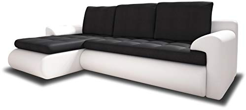 Sofnet Ecksofa Santi II mit schmutzabweisender Stoff - Couchgarnitur mit Schlaffunktion und Bettkasten, Couch, Polsterecke, Schlafsofa (Weiß + Graphit (Madryt 120 + Trinity 15), Ecksofa Links)