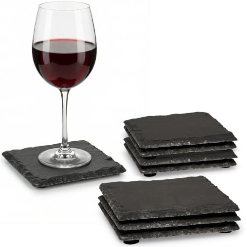 Novaliv 8X Schiefer Untersetzer I 10x10 cm I eckig I Cocktail untersetzer Tasse Coasters Stein Untersetzer Weinglas Glasuntersetzer