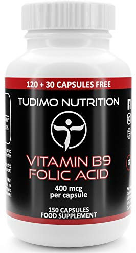 Vitamine B9 Acide Folique 400mcg - 150 Capsules (5 mois) à Désintégration Rapide, Chacune avec 400 mcg Vit B9 Acide Folique Complement Alimentaire en Poudre (Folic Acid Supplement)