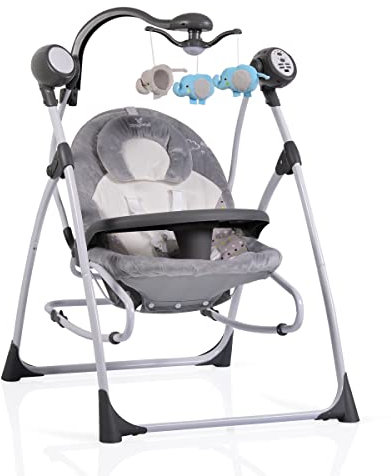 Cangaroo, Baby Rocker Swing Star, Telecomando, Musica, Timer, Mobile, Colore: Grigio scuro