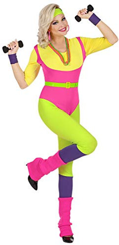 Amakando Stylisches 80s Damen-Kostüm Fitness-Trainerin/S (34/36) / Step-Aerobic Overall für Frauen/Perfekt geeignet zu 80er-Party & Fasching