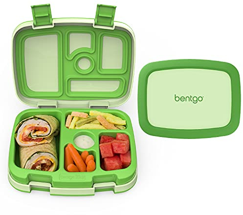 Bentgo® Lunchlåda för barn - läckagesäker, 5-fack Bento-stil barn lunchlåda - idealiska portionstorlekar för åldrarna 3 till 7 - BPA-fri, diskmaskinssäker, livsmedelssäkra material (grön)