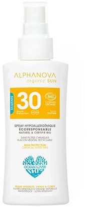 ALPHANOVA Spray solaire SPF30 Naturel et Bio - Format voyage - bagage cabine - 90g - Sans parfum