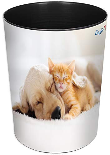Läufer 26663, cestino per la carta con motivo cane colorato, 13 litri, perfetto per la cameretta dei bambini, rotondo Cane e gatto. Cane e gatto.