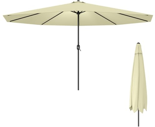 HENGMEI Sombrilla de Aluminio Ø 350 cm Parasol manivela Parasol para terraza jardín Playa balcón, Beige