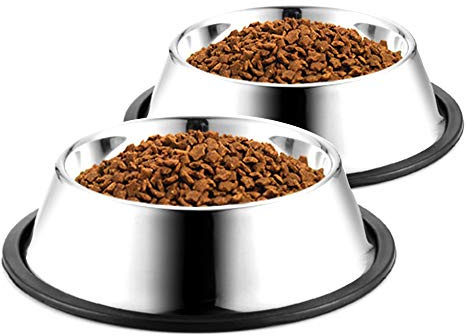 WEDAWN Hundenäpfe 2 Stück, Edelstahl Haustier Fütterung Wassernapf mit Rutschfester Silikonsohle, Katzennapf perfekt für Kätzchen, Welpen