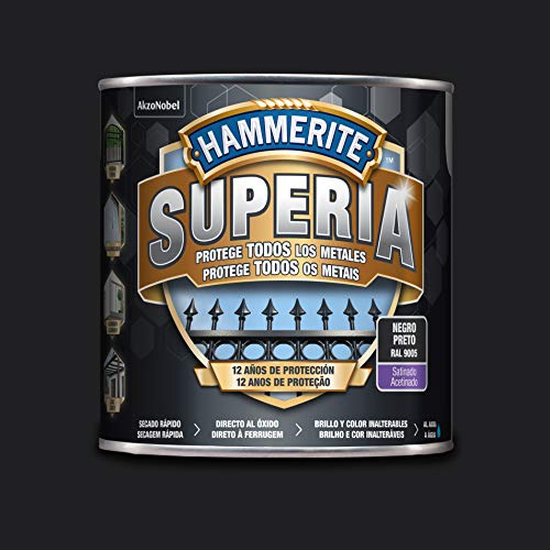 Hammerite Superia Esmalte antioxidante al agua, Satinado, Color Negro, 2.5 L