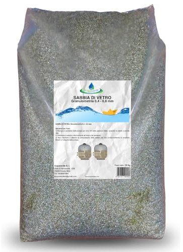 acquaverde | Sabbia di Vetro Filtrante - Sacco da 25 kg, Granulometria 0,4-0,8 mm, Vetro Attivo Compatibile con Pompa Filtro di Piscine Intex e Bestway
