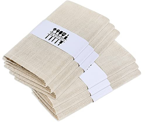 Rustikale natürliche Baumwoll-Leinen-Servietten-Set, weich, bequem und wiederverwendbar, Leinen, Servietten, Tuch für Hochzeitsfeier und Party-Dekoration, Set von 6 Stück, beige