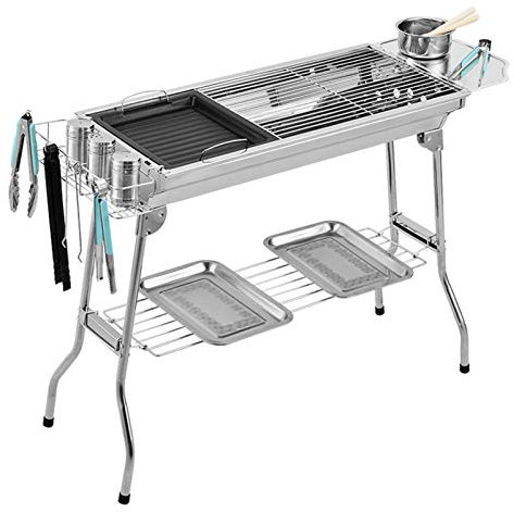 Barbecue Griglia Griglie per barbecue pieghevoli inossidabile da esterno Picnic Barbecue Rack Grill Grill Stufa a carbonizzatore Accessori per picnic Adatto per 3-6 persone, argento Barbecue per Picni