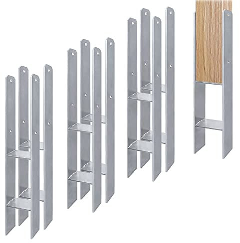 Aufun Lot de 6 supports de poteau en H - Galvanisés à chaud - 91 mm - Ancrage en H - Galvanisé à chaud - Longueur : 600 mm - Épaisseur : 5 mm (6 pièces de 91 mm)