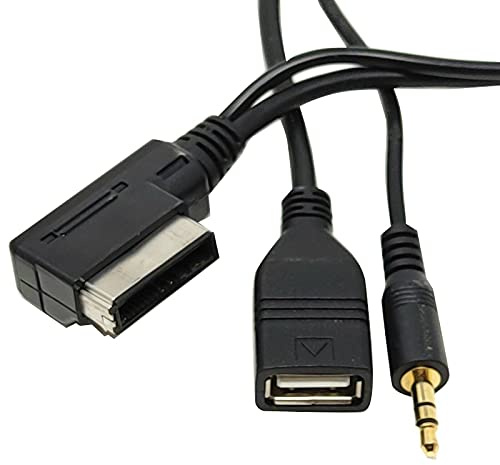 Vinciann Câble USB Jack 3,5 mm interface MMI AMI pour autoradio Compatible avec Q7 Compatible avec A5 et autres