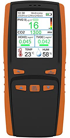 Detector De Monitor De Calidad De Aire Interior Detector Pruebas Precisas Formaldehído (HCHO) TVOC CO2 PM2.5 Contaminación del Aire con Humedad De Temperatura Grabación En Tiempo Real For El Hogar