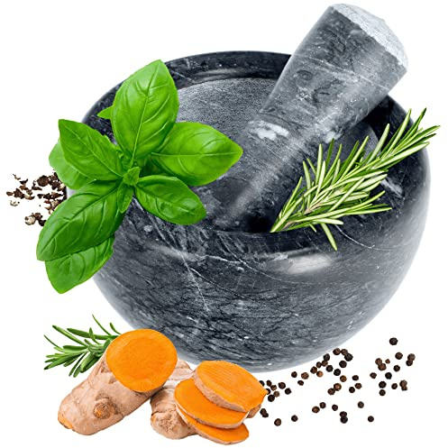 KADAX Köksmortel, stenmortel med mortel, mortel av sten, guacamole-skål, örtmortel, stenkvarn, kryddmortel för koriander, kardemumma (grå, ⌀ 14 cm)