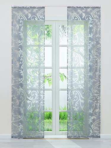 2PCS Fenstervorhang Modern Panel Voile Sheer Vorhänge Jalousien Bunte Tüll für Wohnzimmer Dekoration-Grau,B57cm x H245cm,China