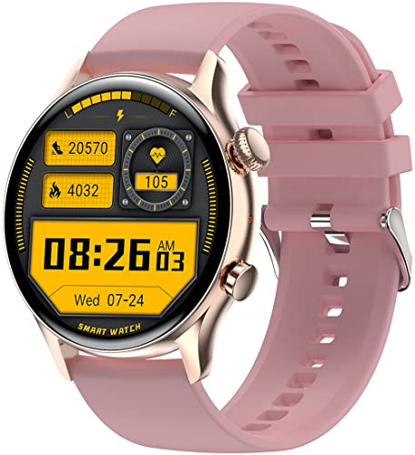 Smartwatch Damen Herren mit Telefonfunktion,1.36 Zoll AMOLED Touchscreen,390*390 Pixel,Wasserdicht Fitnessuhr mit Pulsmesser Schlafmonitor Schrittzähler Sportuhr mit Blutdruck Watch NFC Andriod IOS