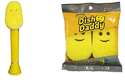 Scrub Daddy Dish Daddy Dish Wand, Soap Dispensing Dish Brush & Dish Daddy Dish Wand Replacement Head Refill, Compatible with Soap Dispensing Dish Brush, Texture Changing Washing Up Sponge