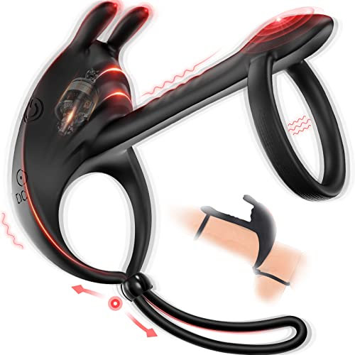 Penisring Vibrator, Sex Spielzeug für Paare Extrem Dual Cockring Hodenring Sexspielzeug Silikon Penis Ring Rabbit Vibrator Sex Toys, Sex Spielzeug für die Männer mit 7 Vibrationsmodi Contitop Black