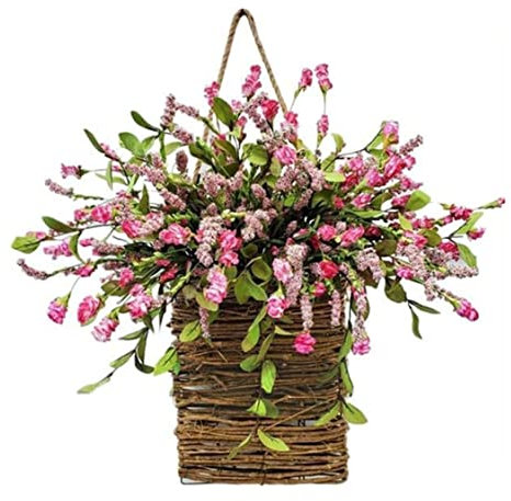 Hanging Basket Wreath Door Hanger Spring Ornament for Front Door Decor 40 * 25cm
