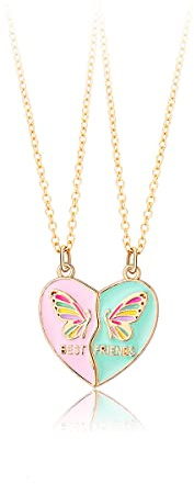 Pwsap BFF Halskette für 2 Mädchen, Freundschaft Herz Anhänger Ketten, Schmetterlinge Passende Magnetische Halsketten, Beste Freunde Schmuck Geschenke für Kinder Mutter Schwestern Nichten Freunde