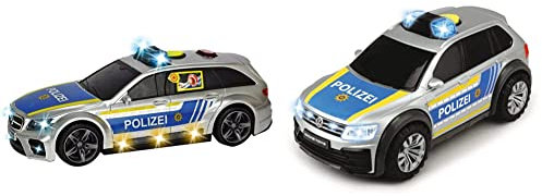 Dickie Toys - Mercedes-AMG E 43 – 30 cm großes Polizeiauto, motorisiert & - Volkswagen VW Tiguan R-Line – 25 cm großes Polizeiauto mit Licht & Sound, Polizei-SUV, Spielzeugautos, für Kinder ab 3 Jahre