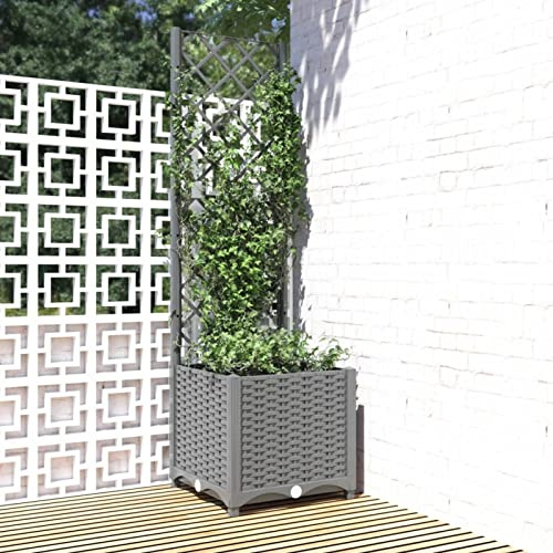 Tidyard Jardinera con Celosia Macetero con Enrejado Jardinera Rectangular Macetas jardín Plantas Rosas balcón jardinería Interior Exterior Gris Claro 40x40x136 cm,Macetero Enrejado para jardín