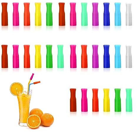 30 PCS Reusable Silicone Straw Tips, Multicoloured Food Grade Straws Tips Covers, Reusable Metal Straws Covers 1/4 Inch Wide(6MM Inner Diameter)