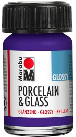 Marabu Porzellan Keramik & Glas Glanzfarbe violett 15ml, zum Bemalen und Stempeln auf Wasserbasis, abwaschbar, spülmaschinengeeignet