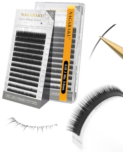 NAGARAKU Untere Falsche Wimpern Extension Untere Wimpern Individuell Klassisch 1:1 Weich Natürlich Einzelwimpern Matt Schwarz 12 Reihen (0.10 mm J Curl 5-8 mm) Mix Tray)