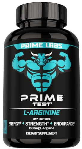 Prime Labs L Arginine 1500mg - Nitric Oxide Supplement - Blood Flow, Energy, Strength, Endurance - 60 Count