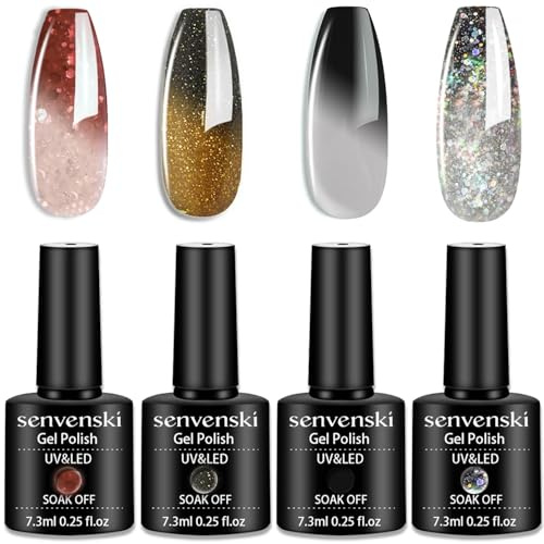 Senvenski Cambiamento di colore Smalto Semipermanente Per Unghie Kit Rossa Nera Bianca Grigio Marrone Oro Gel Termico Temperatura UV LED Vernice Manicure Nail Art (WB018)