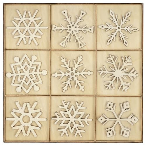 Ideen mit Herz Streu-Deko | Weihnachten | Advent | Holz-Dekoration | Eiskristalle | Sterne | Filigrane Winter-Motive | 27-teilig
