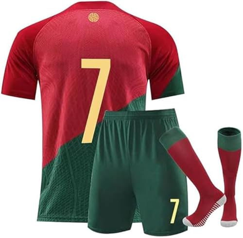 Ruhapu Fußballtrikot für Jungen, Kinder-Fußballtrikot #7, T-Shirt, Jugendtrikot, Socken, Fußballtrikot-Set, Rot/Ausflug, einfarbig (Getaway Solids), 9-10 Jahre