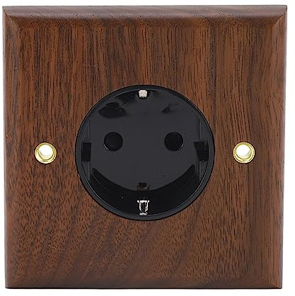 Presa a Muro retrò, Presa Incasso 16A 250V, Presa Incasso in Legno, Presa con Con tatto di Protezione Unidirezionale, per Interni, Camera Letto, Cucina, Soggiorno