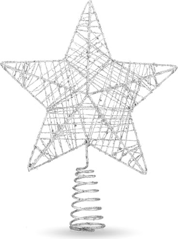 Punta a Forma di Stella per Albero di Natale - Decorazione Natalizia (Argento)