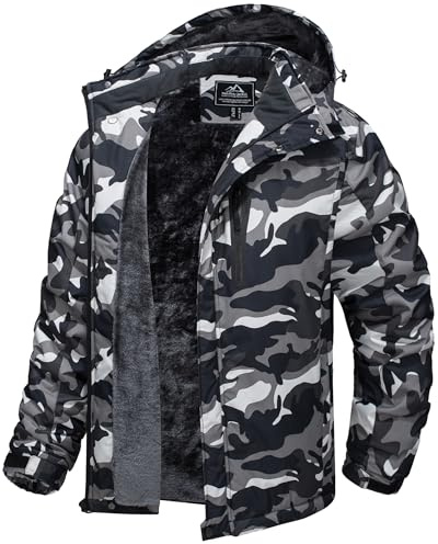 TACVASEN Winterjacke Herren Wasserdicht Warme Skijacke Fleece Gefütterte Softshelljacke Atmungsaktiv Funktionsjacke mit Abnehmbarer Kapuze
