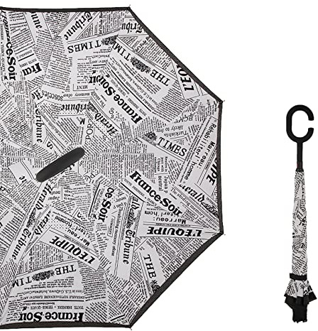 YUHANG 42.5 Inch Large Inverted Reverse Umbrella With C-Shaped Handle,Inverted Car Umbrella,Reverse Canopy Zum Schutz Von Männern Und Frauen Im Freien Vor Wind Und Regen,Stockschirm,Schwarz (White)