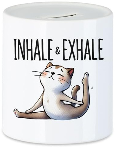 Hey!Print Inhale & Exhale Spardose Geschenkidee für Yoga-Fans und Katzenliebhaber
