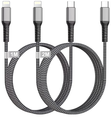 KINPEE Cable USB C vers Lightning 1M+2M Lot de 2 Certifiés MFi Nylon Cordon | Cable Lightning USB C Charge Rapide Câble Chargeur iPhone Phone Fil Chargeur pour iPhone 14/13/12/11/X/8, iPad, AirPods