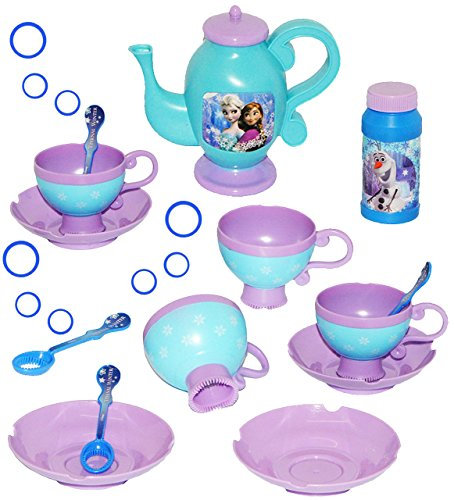 alles-meine.de GmbH 14 TLG. Set: Seifenblasen Spielzeug - Frozen/die Eiskönigin - Badewanne - Teeservice + Seifenblasenstäbe + Nachfüllflasche - für Kinder Mädchen/Seifen..