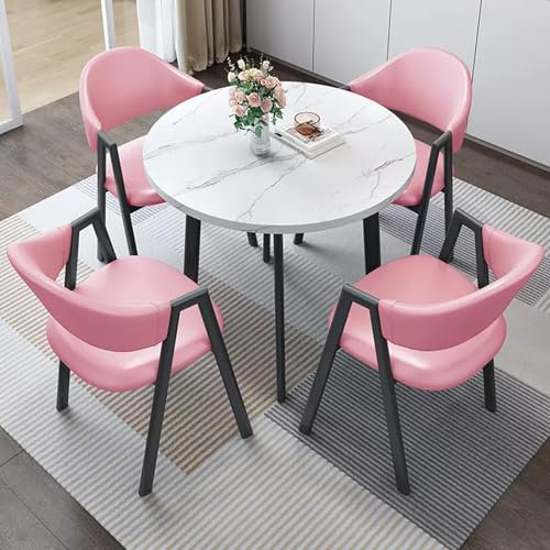 Modernes Konferenztisch-Set mit 4 Lederstühlen mit hoher Rückenlehne, Farbe: Rosa, ideal für Büro, Empfang oder Club, kleine Größe
