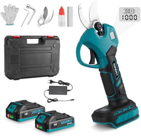 Yofidra Akku Astschere 25mm, Akku Baumschere mit 2 Akkus, Elektrische Gartenscheren mit LCD Anzeige, 2 SK5 Klingen, Ladegerät, für den gärtnerischen Schnitt