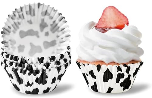 Cupcake-Förmchen Backförmchen 100er Pack Standard Papier Muffinförmchen Lebensmittelqualität Cupcake Wrappers Fettdicht Muffin Liner Non-Stick Kuh Druck Backen Cup Papier für Hochzeit Geburtstag Party