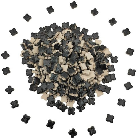Piastrelle per mosaico in ceramica casuale, 500 g, fai da te, creative, per fai da te, piatti, vasi da fiori, vasi, tazze, mosaico (quadrifoglio fortunato nero)