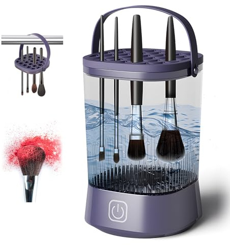 Electric Makeup Brush Cleaner Machine,3-in-1 USB Automatic Makeup Brushes Cleaner,Cosmetic Brushes Cleaning Tools,Hand Free Make up Brush Cleaner Set for Cleaning and Drying (Purple)